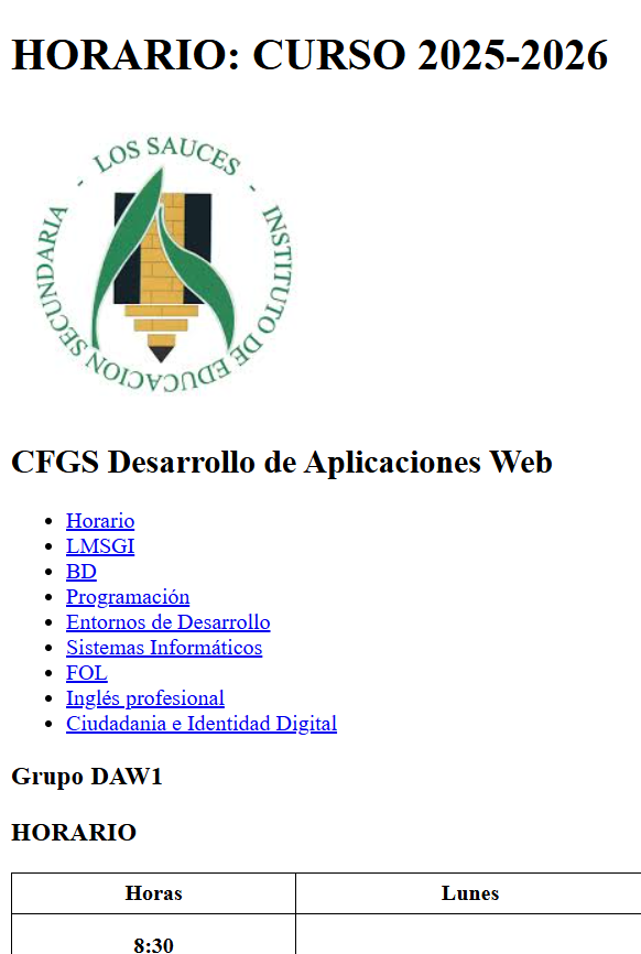 Práctica 4. Horario